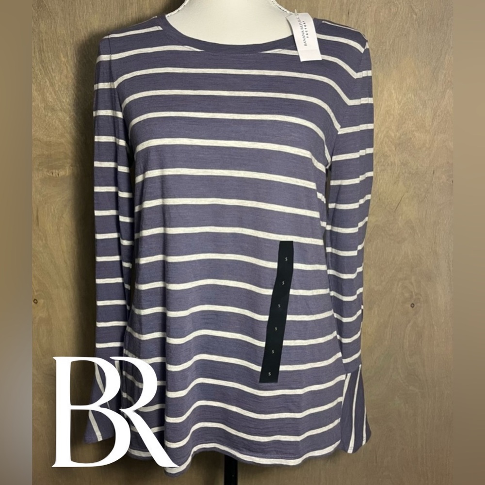 Banana Republic Malibu Crewneck Tee Purple/White Stripes Flare Cuff size S
